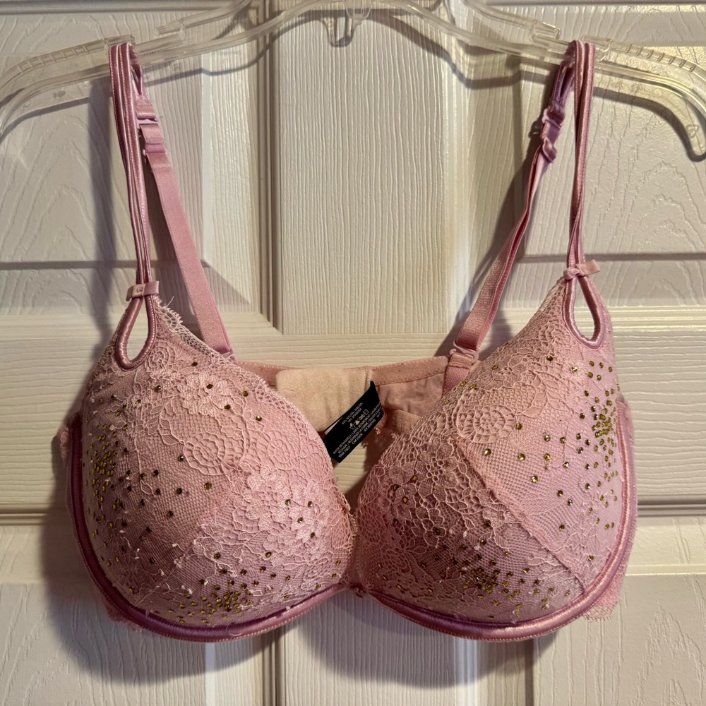 Victoria’s Secret Lace & Gold Rhinestones Push Up Bra